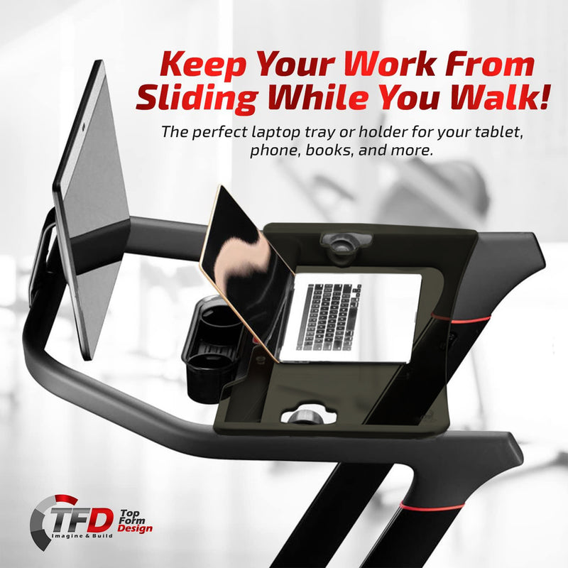 TFD The Tread Tray 2.0 (Black) | Compatible with NEW Peloton Tread, Made in USA | Walking Desk Attachment Holder for Laptop, Tablet, Phone, & Book - Exercise Workstation, Easy Mount Tray - Peloton Accessories