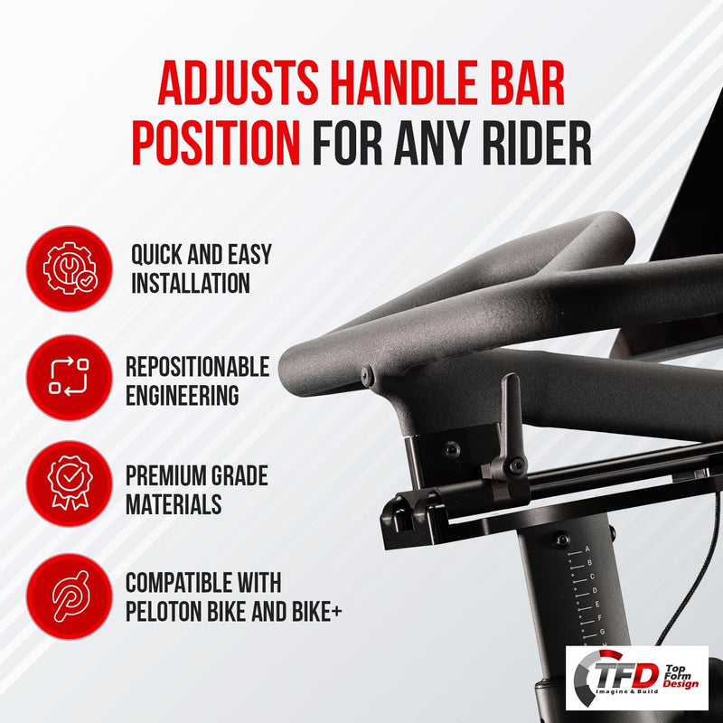 TFD Adjuster, Compatible with Peloton Bikes & Bike+ (Bike Original & Bike Plus), Made in USA - Handlebar Mod Adjusts Handle Bar Position for Any Rider | Black Design - Optimal Peloton Accessories