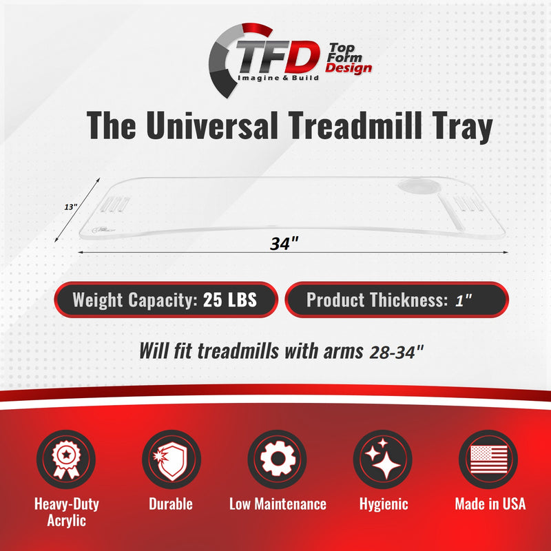 TFD Universal Treadmill Desk Attachment, 34" inch Treadmill Desk Tray | Fits All Brands w/That are 28-34" | Exercise Treadmill Tray Holder for Laptop, Tablet, & More | Treadmill Desk Workstation